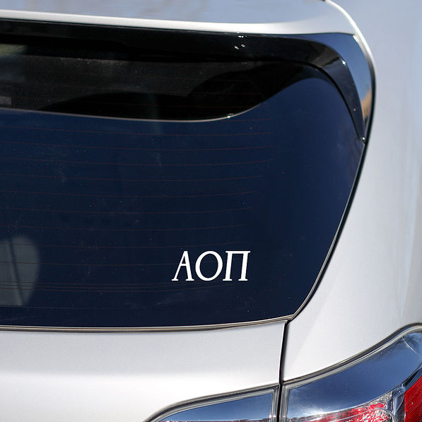 Alpha Omicron Pi standard decal on car
