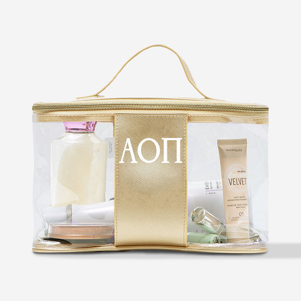 Alpha Omicron Pi Clear Train Case | Monogrammed Sorority Travel Bag