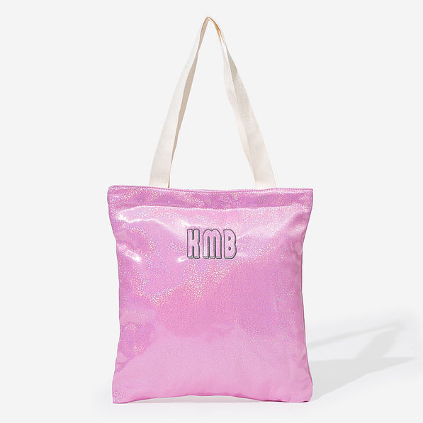 monogrammed shimmer tote bag in pink