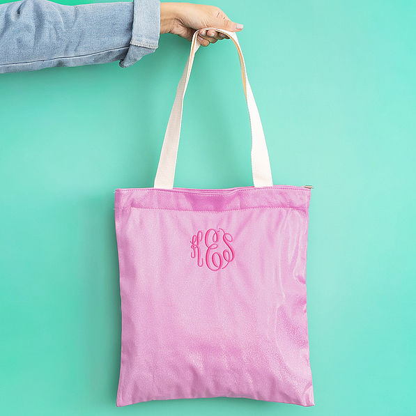 personalized shimmer tote bag in pink