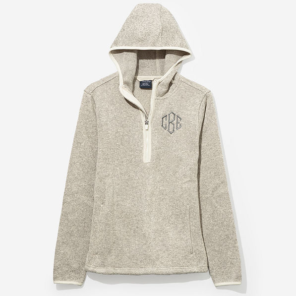 monogrammed heathered fleece quarter zip hoodie