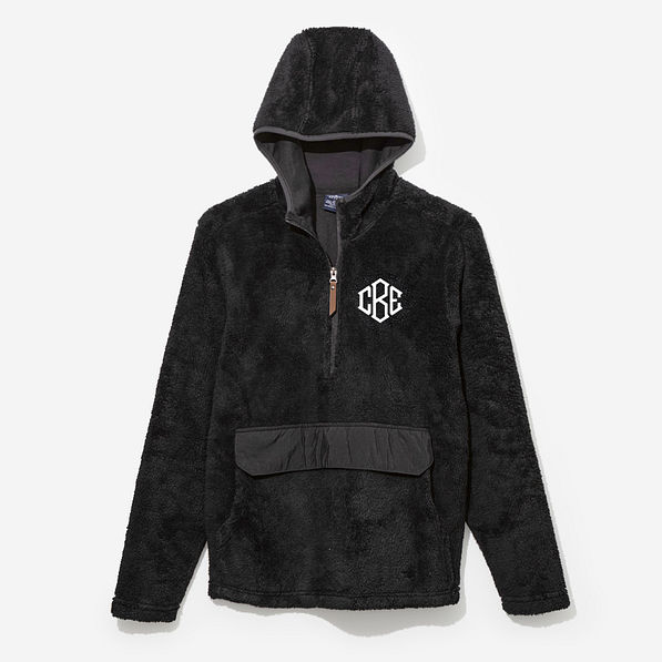 monogrammed lightweight fleece hoodie in black