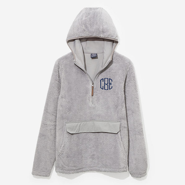 monogrammed lightweight fleece hoodie in light gray circle monogram