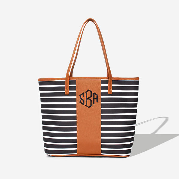 Monogrammed Stripe Tote Bag Leather Monogram Flight buy Handles Canvas Luggage Striped