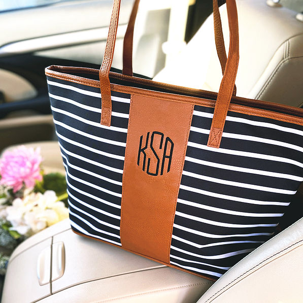 Retro Stripe Monogrammable Tote Bag-Back to store School-Weekender- New Arrival