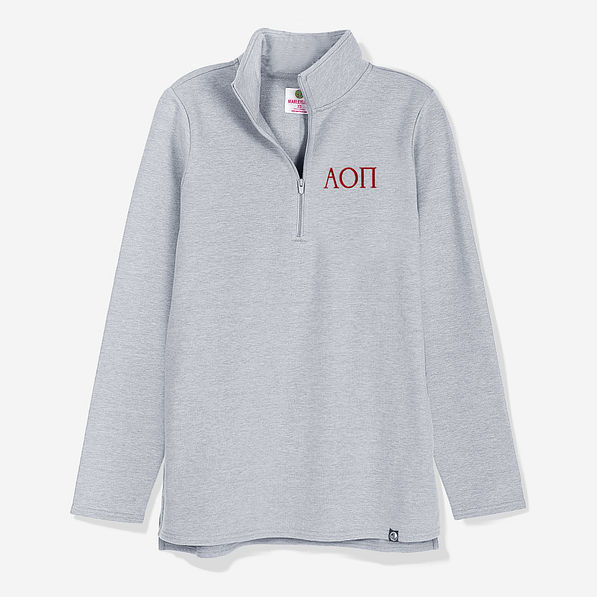 Alpha Omicron Pi Pullover Sweatshirt in Heather Gray | Sorority Quarter Zip