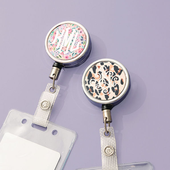 coral floral and classic cheetah personalized badge reel