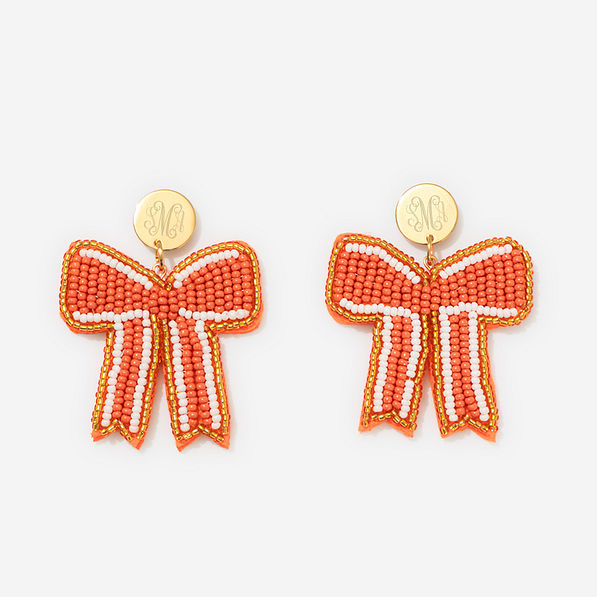 Monogrammed Gameday Bow Earrings in Orange