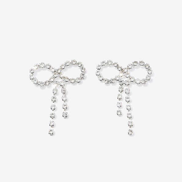 Rhinestone Bow Earrings in Silver