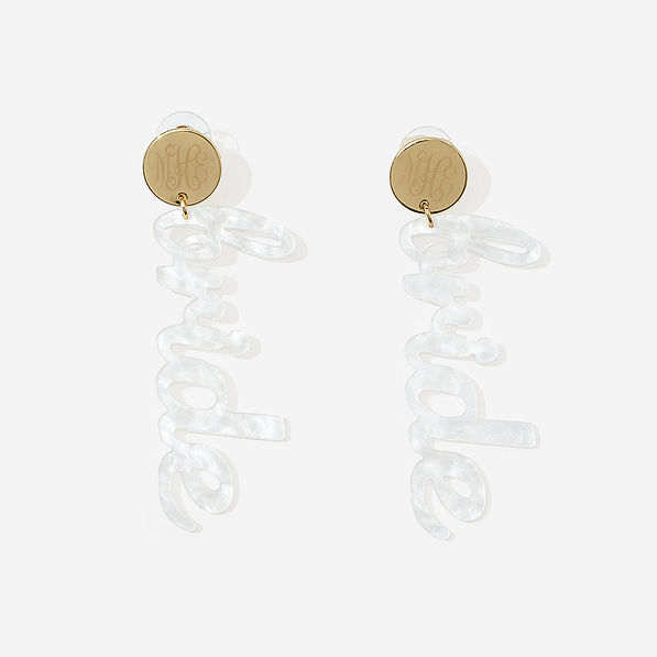 Monogrammed bride earrings