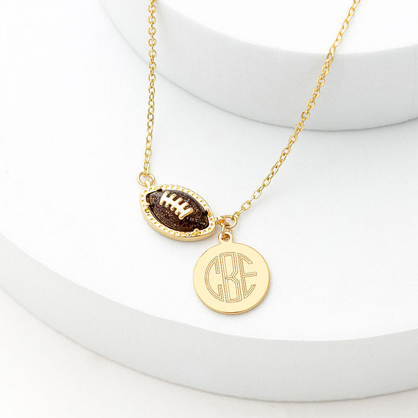 Monogrammed Football Necklace in Brown