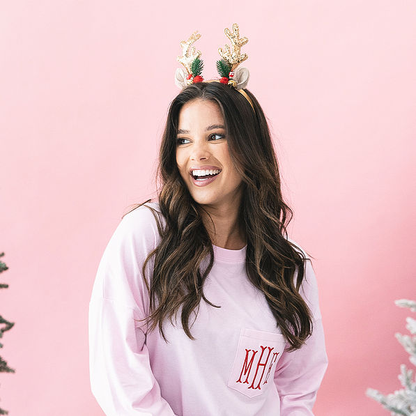 Girl wearing Reindeer Holiday Festive Headband