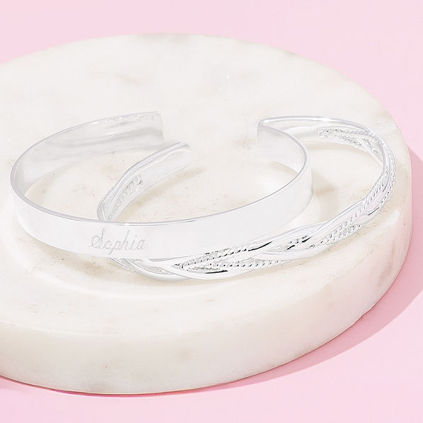monogrammed bangle set on marble