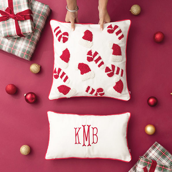 christmas pillow case set on red background