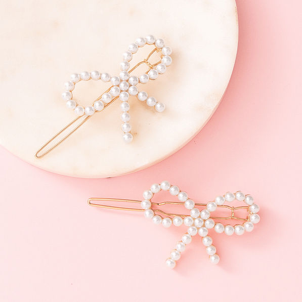 pearl bow barrettes set