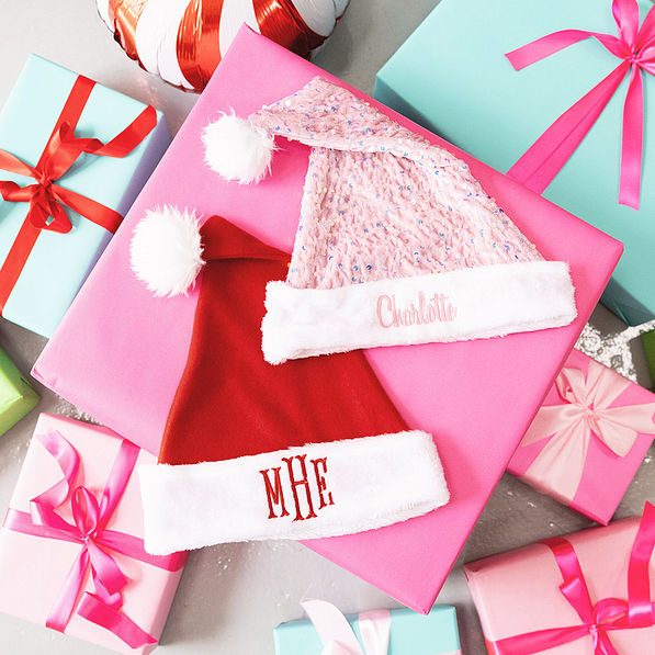 personalized santa hat in red and pink