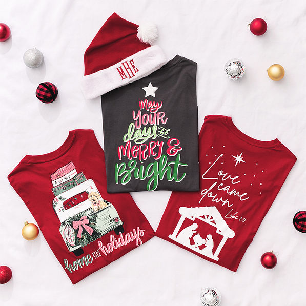 red personalized santa hat with christmas t shirts