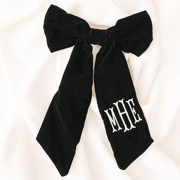 personalized black velvet bow
