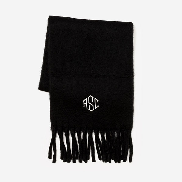 Monogrammed oversized scarf in black