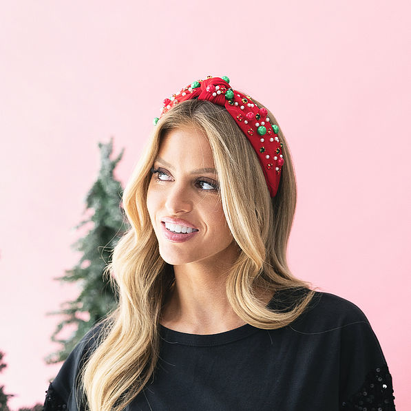 Girl wearing christmas headband
