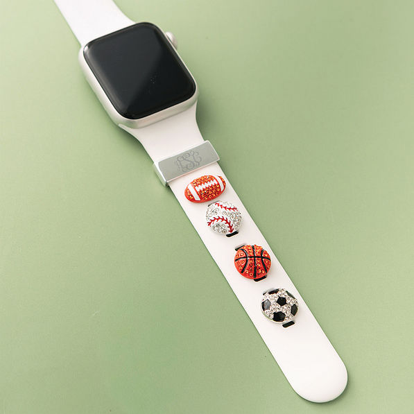 football baseball basketball and soccer sports smartwatch charm set in silver