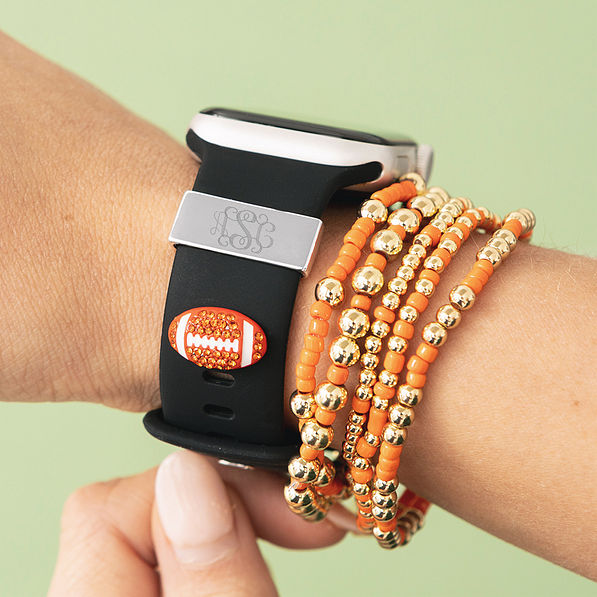 football monogrammed sports smartwatch charm set on wrist