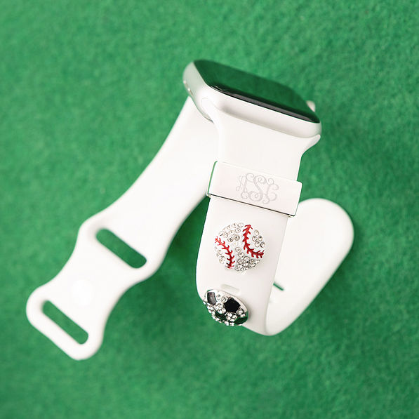 personalized sports smartwatch charm set in silver