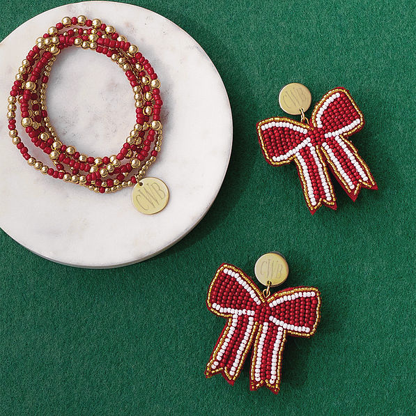 crimson gameday bracelet stack with beaded earrings