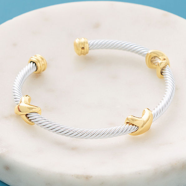 silver and gold cable bangle