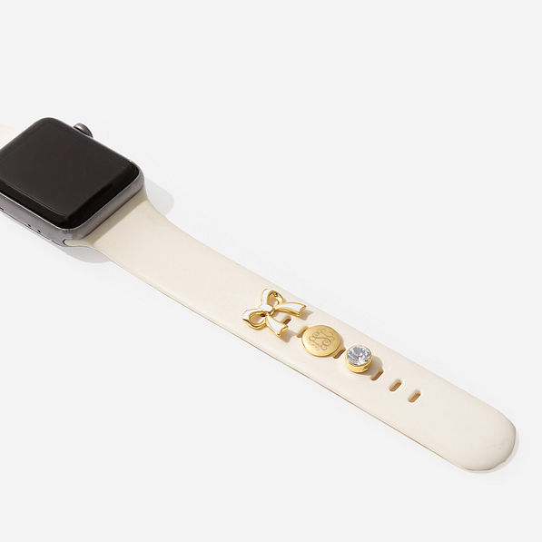 monogrammed bow smartwatch charm set in gold on watch
