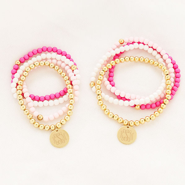 mom and me pink beaded bracelet set