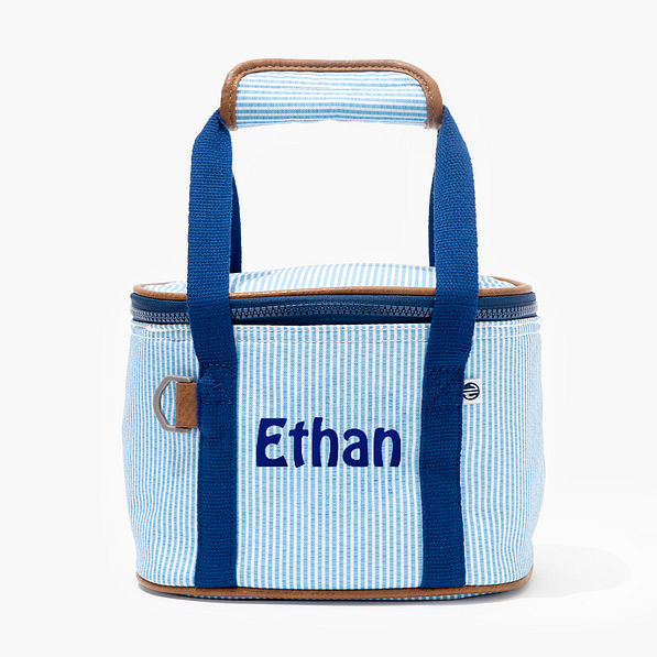 Blue Seersucker Small Cooler | Perfect for Kids!