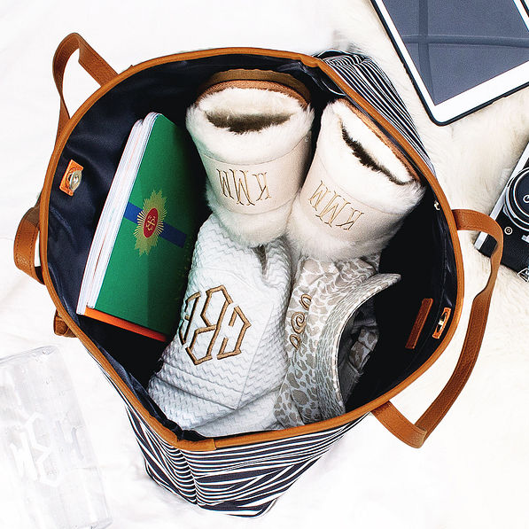 Inside of Monogrammed Overnight Tote