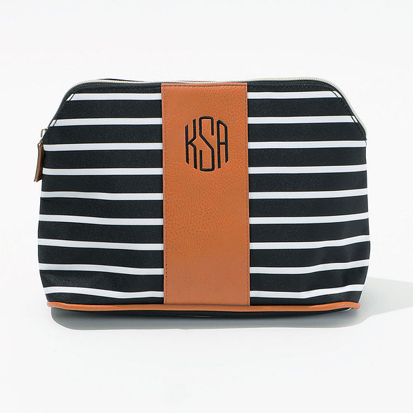 Monogrammed Cosmetic Bag Striped Black Marleylilly