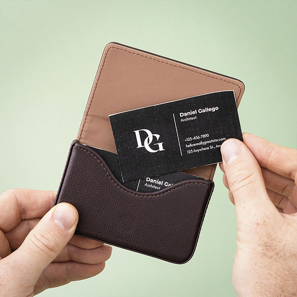 brown business card holder inside shot
