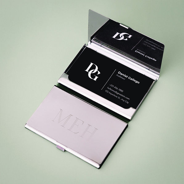 stainless steel business card closed and open