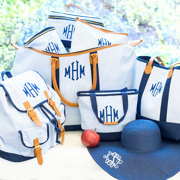 Monogrammed Blue Seersucker Collection