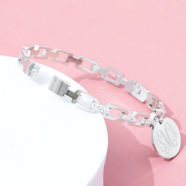 silver pave chainlink bangle clasp open