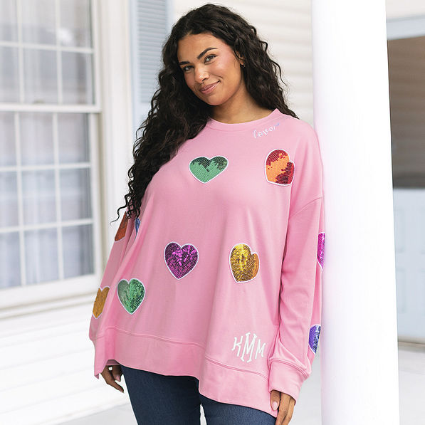 sequin hearts sweatshirt on julia ann