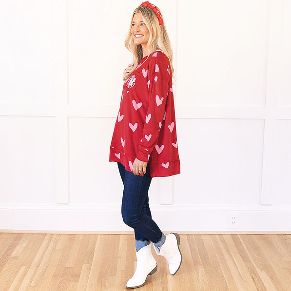 back of personalized softspun hearts sweatshirt