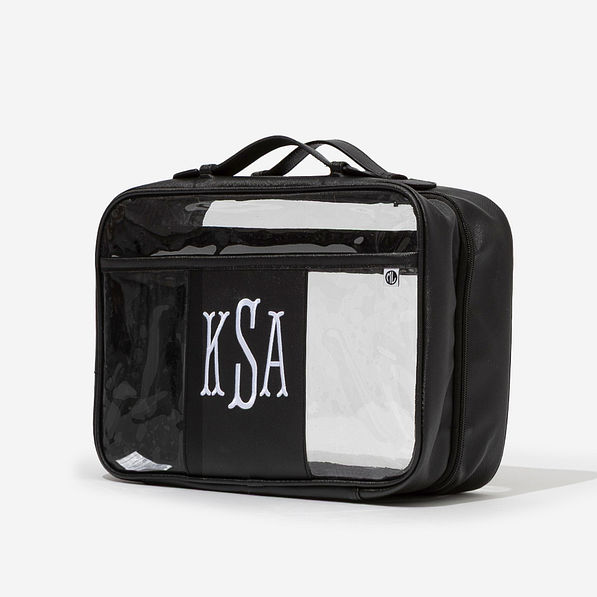 monogrammed large clear toiletry case in black