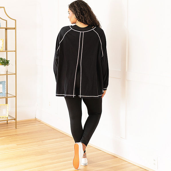 back of black athleisure layering tee