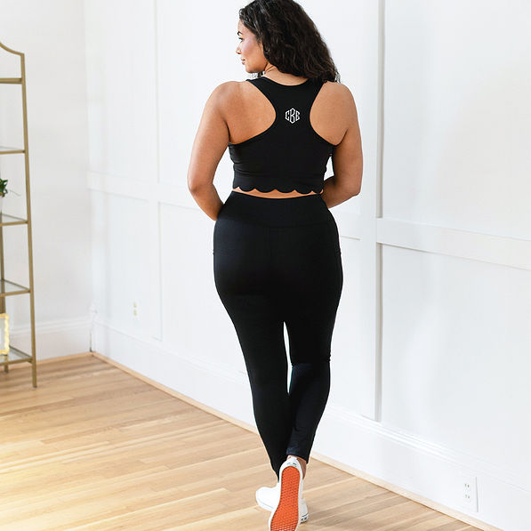 black scalloped sports bra back view