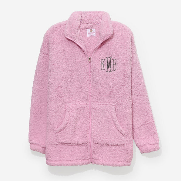 Monogrammed Full Zip Sherpa Jacket in Light Pink