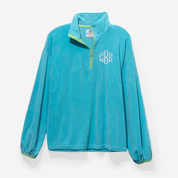 monogrammed puff sleeve fleece pullover in aruba