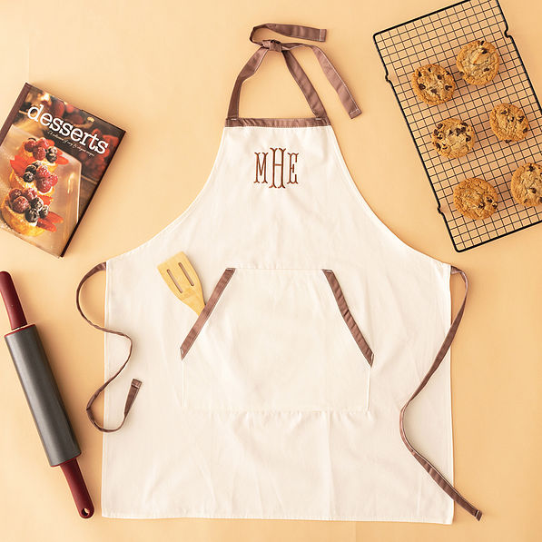 ivory personalized canvas apron with kitchen utensils