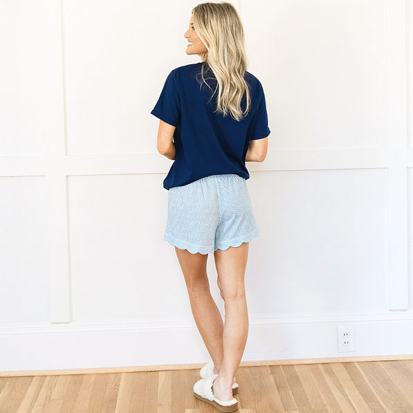 navy seersucker scalloped boxer shorts back view