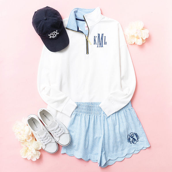 navy seersucker scalloped boxer shorts flatlay