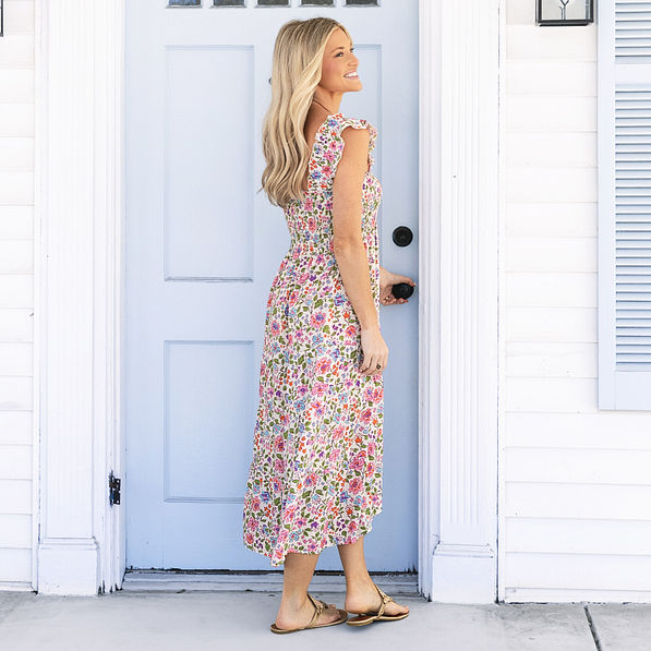 back of flora trellis smocked dress