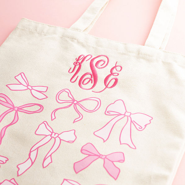 pink bows bow tote up close